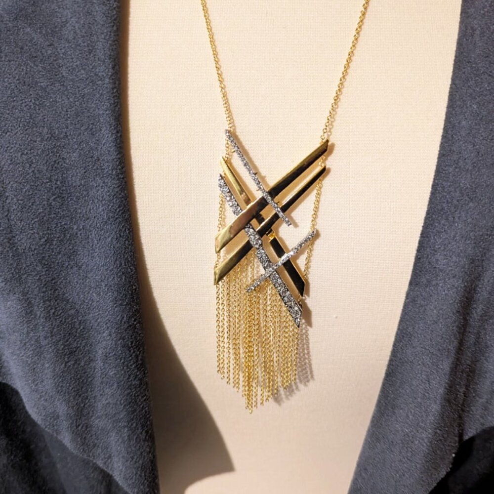 Alexis Bittar Crystal Encrusted Organic Link Tassel Bib Statement Necklace - NWT